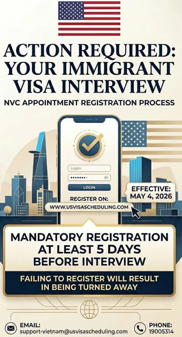 Thay đổi quy trình đăng ký lịch hẹn định cư tại Hoa Kỳ
