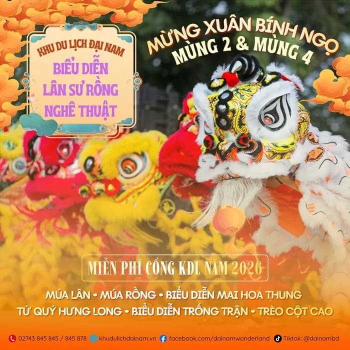 Khu du lịch Đại Nam miễn phí cổng vào dịp Tết Bính Ngọ 2026