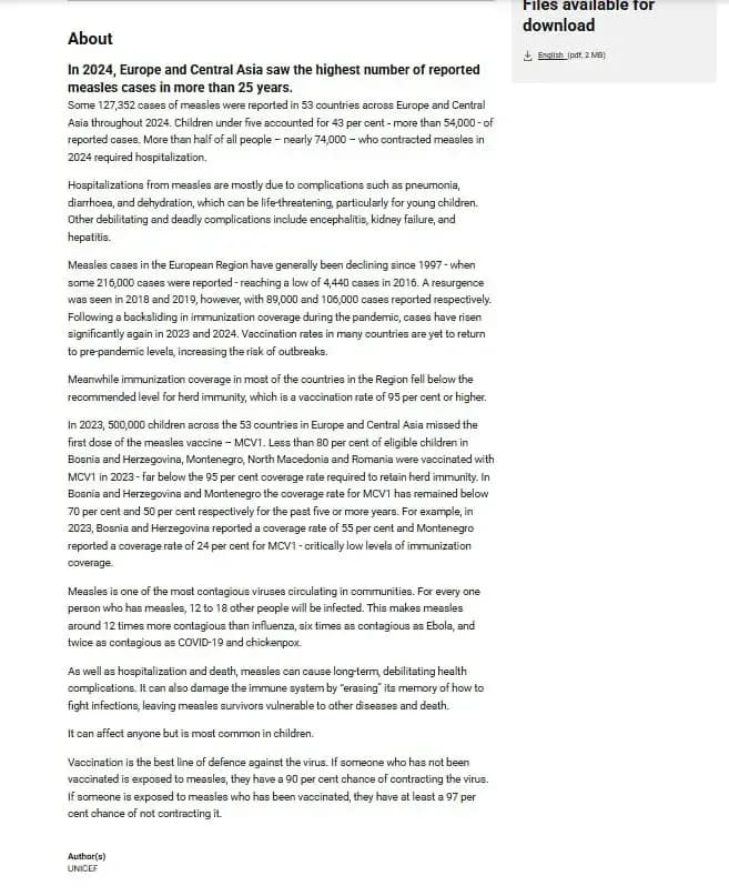 Bùng phát bệnh sởi tại châu Âu: WHO, UNICEF phát cảnh báo