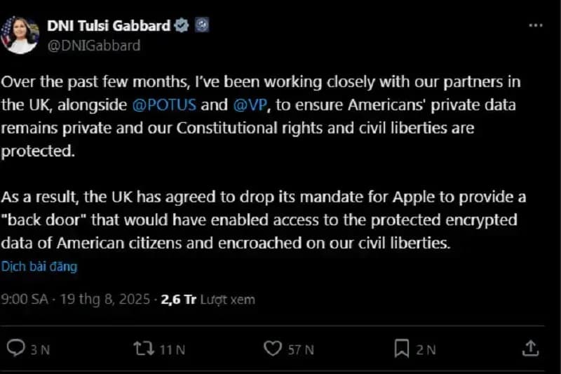 Apple không cần cung cấp dữ liệu người dùng cho Chính phủ Anh